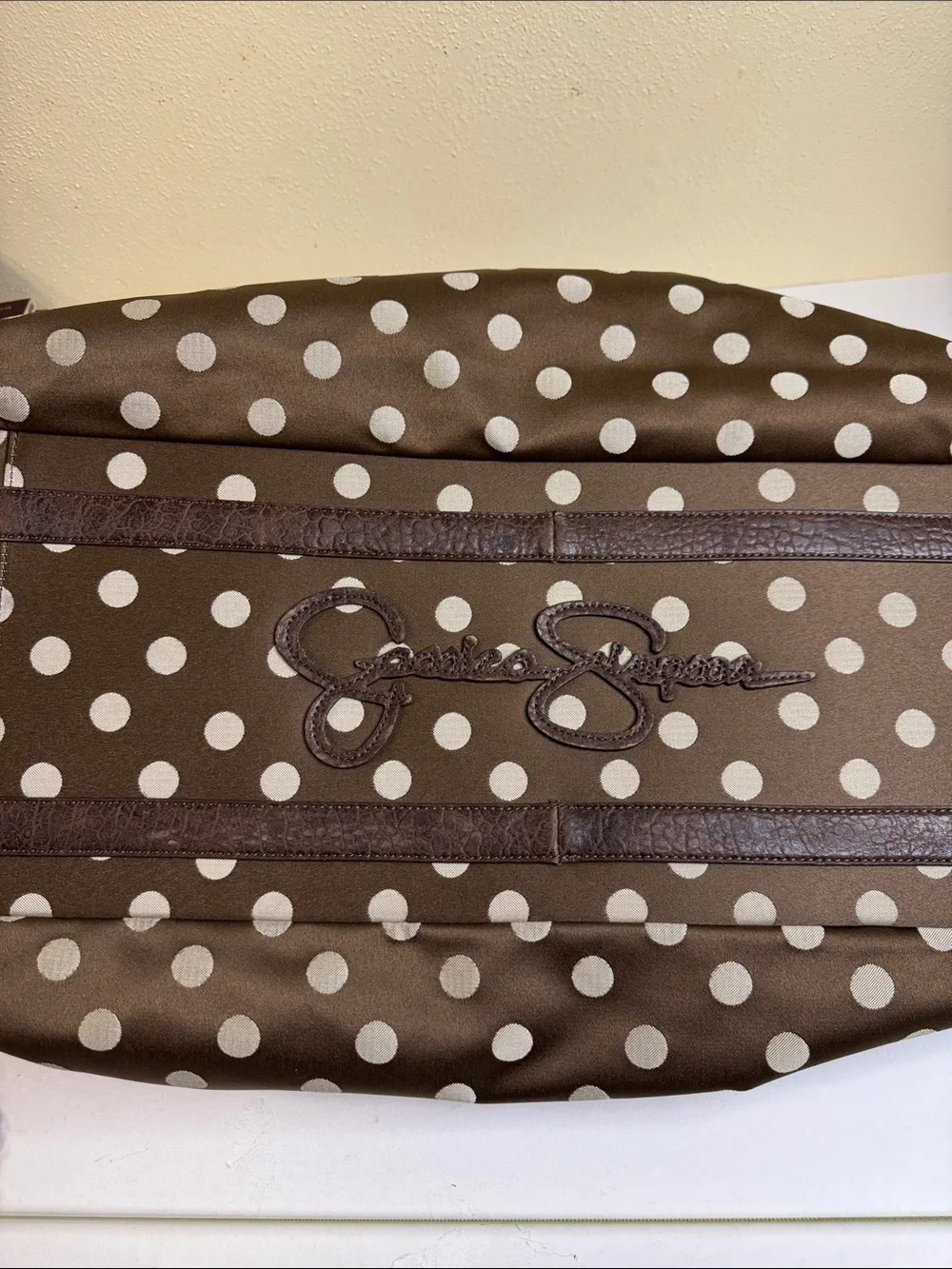 Jessica Simpson Brown and Cream Polka Dot Shoulder Satchel